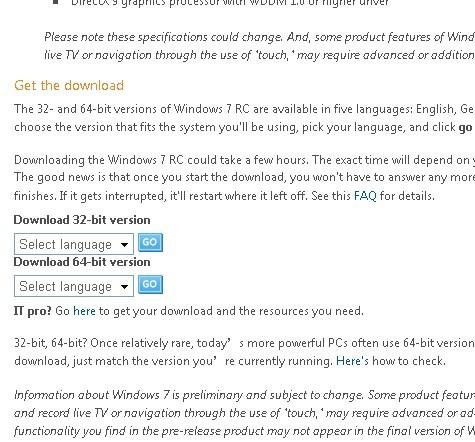 Windows 7 RC官方已经提供下载