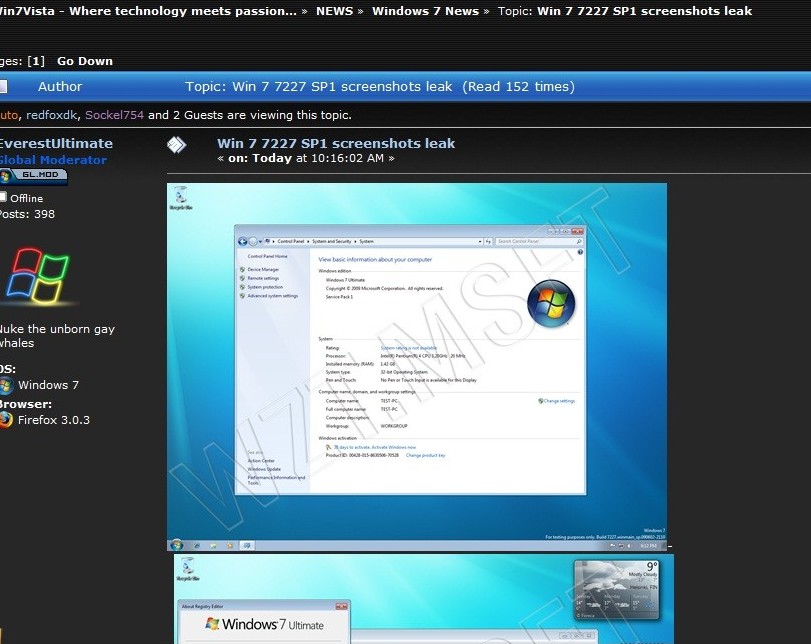 Windows 7 SP1 build 7227泄漏