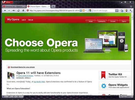 Opera 11 Alpha版发布 支持扩展