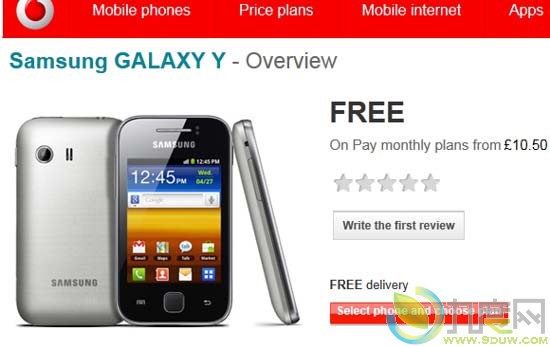 三星GALAXY系列Android智能手机Galaxy Y上市开售