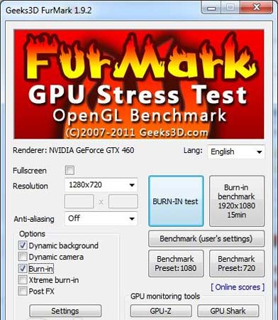 下载：显卡性能测试工具FurMark 1.9.2版