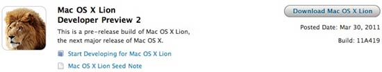 苹果放出Mac OS X Lion第二款开发者预览版