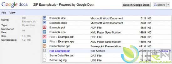 Google Docs可直接打开ZIP和RAR格式压缩包