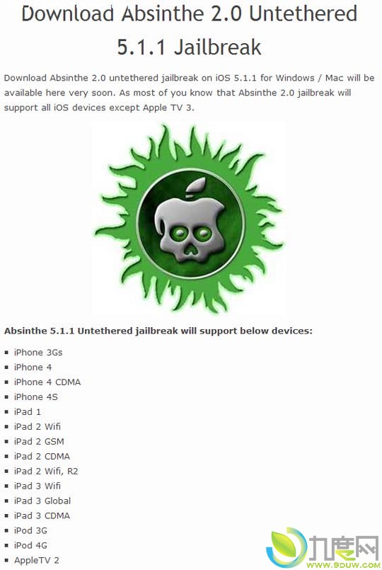 iOS 5.0.1完美越狱工具Absinthe 2.0下载页面放出