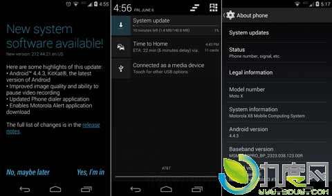 摩托T-Mobile Moto X已获安卓4.4.3 OTA更新