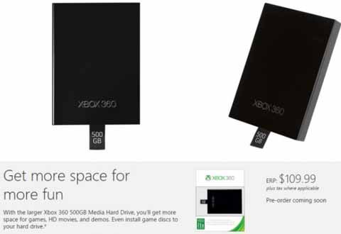 Xbox 360专用500GB硬盘开订:售价$109.99