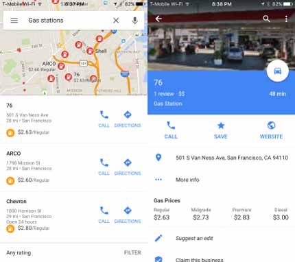 iOS版谷歌地图更新：可以显示营业时间和油价了