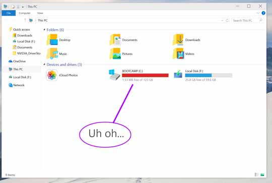 空间少于8GB将导致Windows 10安装缓慢、失败、重启等问题