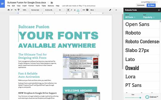 Google Docs迎来Extensis Fonts插件：可轻松查看千万字体