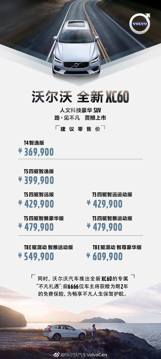 沃尔沃全新一代XC60国内上市：售价36.99-60.99万元
