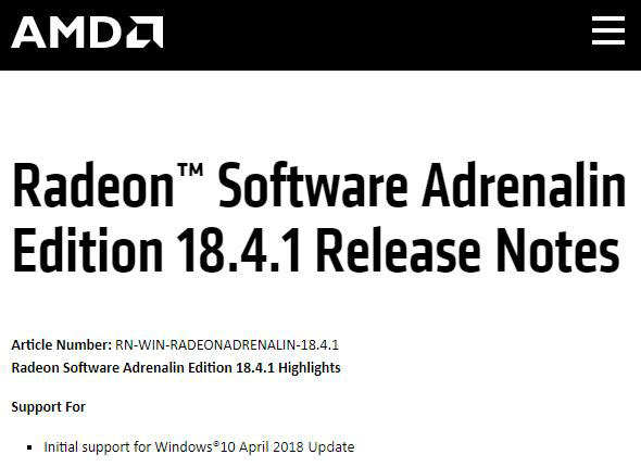 AMD Radeon 18.4.1显卡驱动发布：支持Win10四月Build17134更新