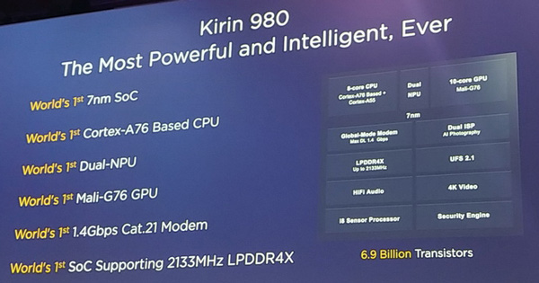 六个世界第一！华为麒麟980正式发布：7nm八核十GPU