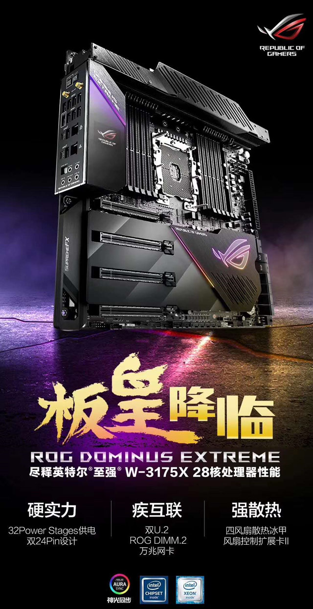 专配Xeon W-3175X！华硕发布ROG Dominus Extreme主板:32相供电+12条内存