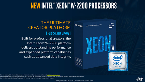 18核心36线程！Intel发布至强W-2200系列工作站处理器