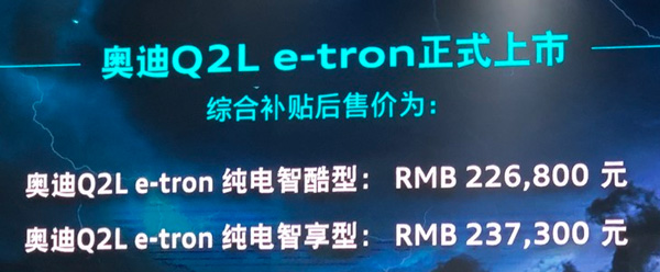 22.68万起！奥迪最小纯电SUV Q2L上市:NEDC续航265km