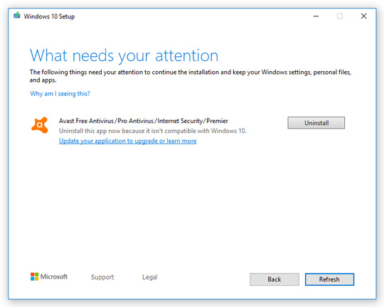 微软发布Windows 10 v1909不兼容公告：老版Avast/AVG杀软需卸载后更新