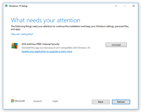 微软发布Windows 10 v1909不兼容公告：老版Avast/AVG杀软需卸载后更新