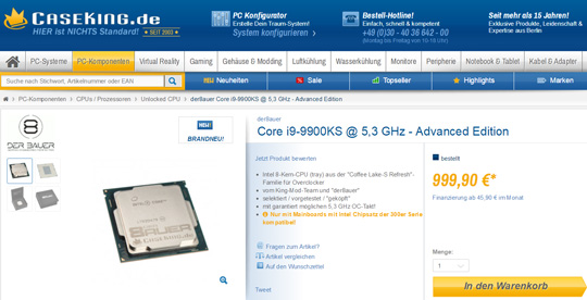 Intel i9-9900KS高级版特别版开卖!包超5.3GHz,质保2年