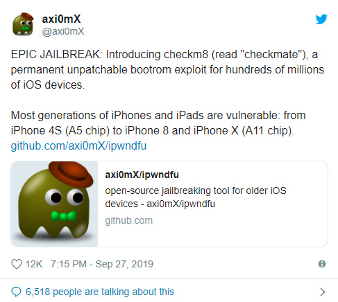 iPhone曝史诗级越狱checkm8漏洞：亿万iOS设备可永久越狱