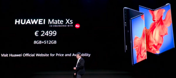 1.9万!华为新折叠屏手机Mate Xs发布：麒麟990 5G+徕卡四摄