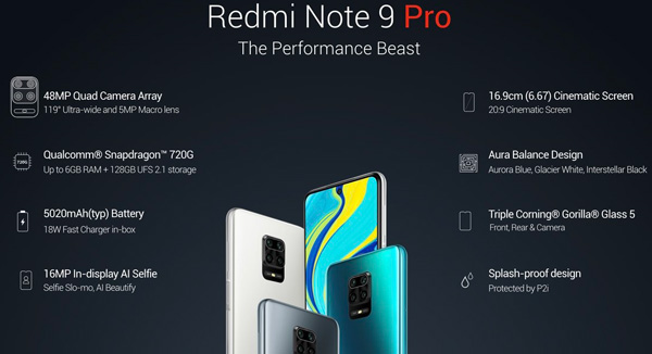 小米Redmi Note 9 Pro印度发布：骁龙720G＋5020mAh大电池