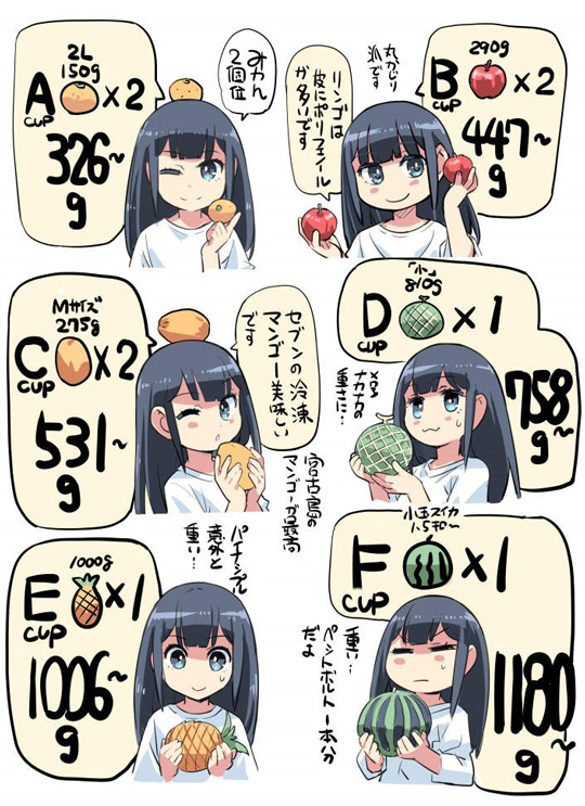 日本绘图师画胸部罩杯重量图 从橘子到西瓜