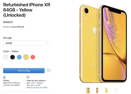 苹果官网首次开卖iPhone XR官方翻新机：3500元起
