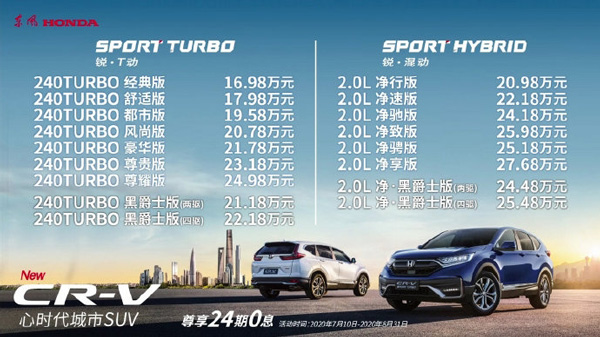 16.98万元起！新款东风本田CR-V正式上市：2.0L混动/百公里油耗4.9L