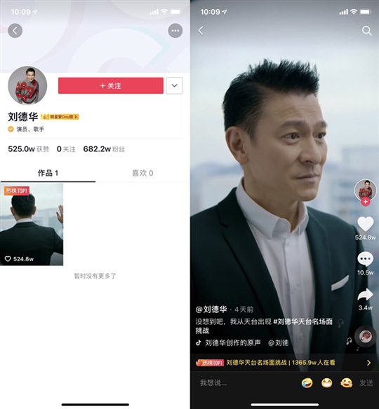 刘德华在抖音开设全球首个社交账号 粉丝暴涨至680万