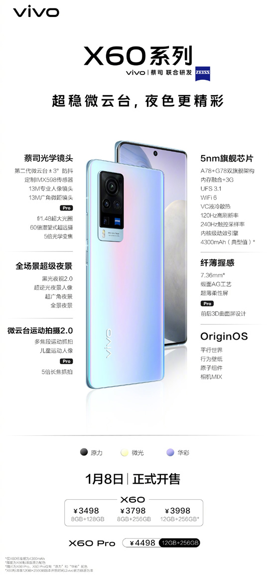 首发Exynos 1080！第二代微云台vivo X60发布：3498元起