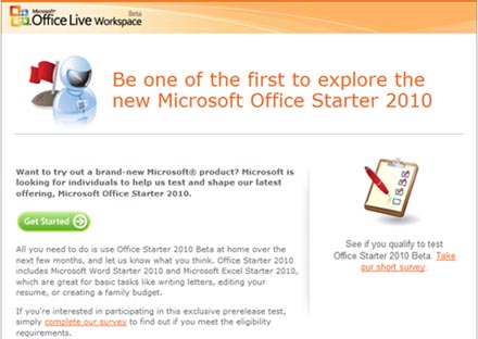 Office Starter 2010 betaMicrosoft Word Starter 2010Microsoft Excel Starter 2010