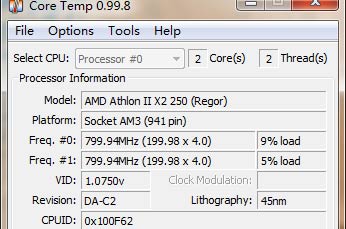 CPU¶ȼCore Temp 0.99.8