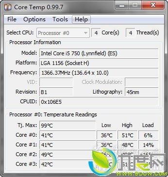 CPU¶ȼCore Temp 0.99.7.3