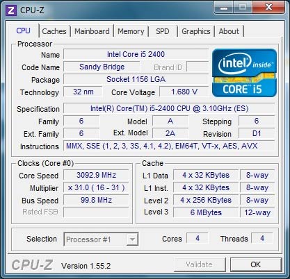 CPU-Z 1.55.2 Beta ֧Sandy Bridge