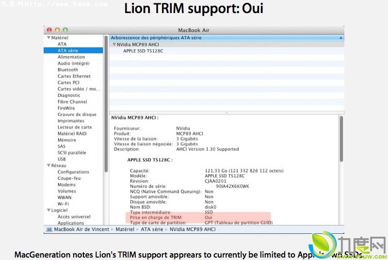 Mac OS X Lion betaSSD TRIM֧