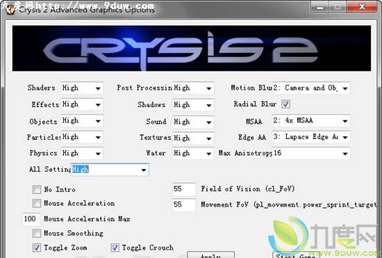 Crysis 2Ϸ趨“Crysis 2 Advanced Graphics Options”