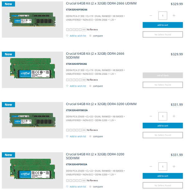美光单条32GB DDR4消费级内存开卖:无散热片/RGB灯,单条3200MHz高频比2666MHz低频内存只贵1美元